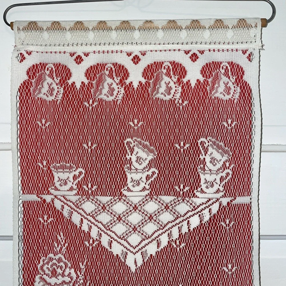 Vintage Lace Tea Time W roses Wall Hanging Metal Hanger,‎ Red Backer